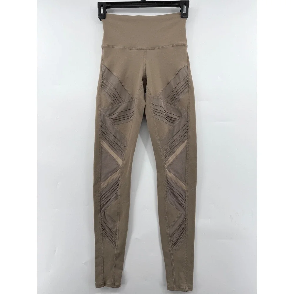 ALO Yoga High Waist Ultimate‎ Legging Gravel Sheer Mesh Inset Ruched Detail XXS